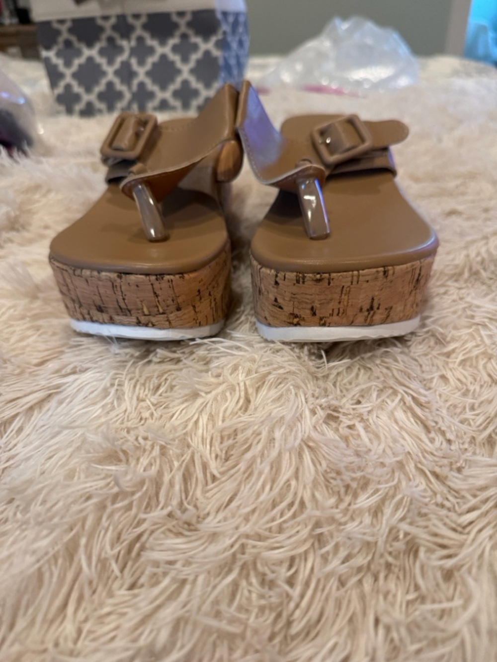 SHEIN Brown Cork Platform Thong Sandals